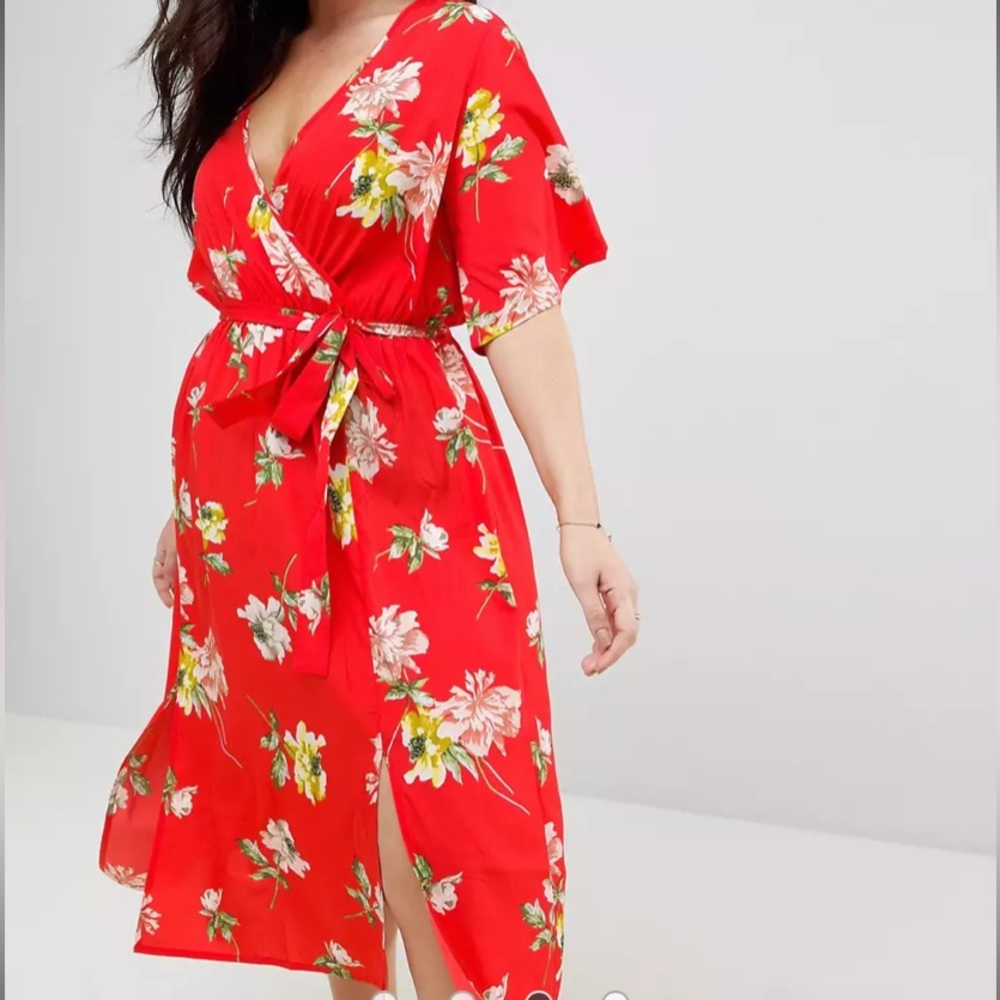 Sale! ✨ ASOS Influence Wrap Midi Dress in Red Floral - Great as Maternity Dress
